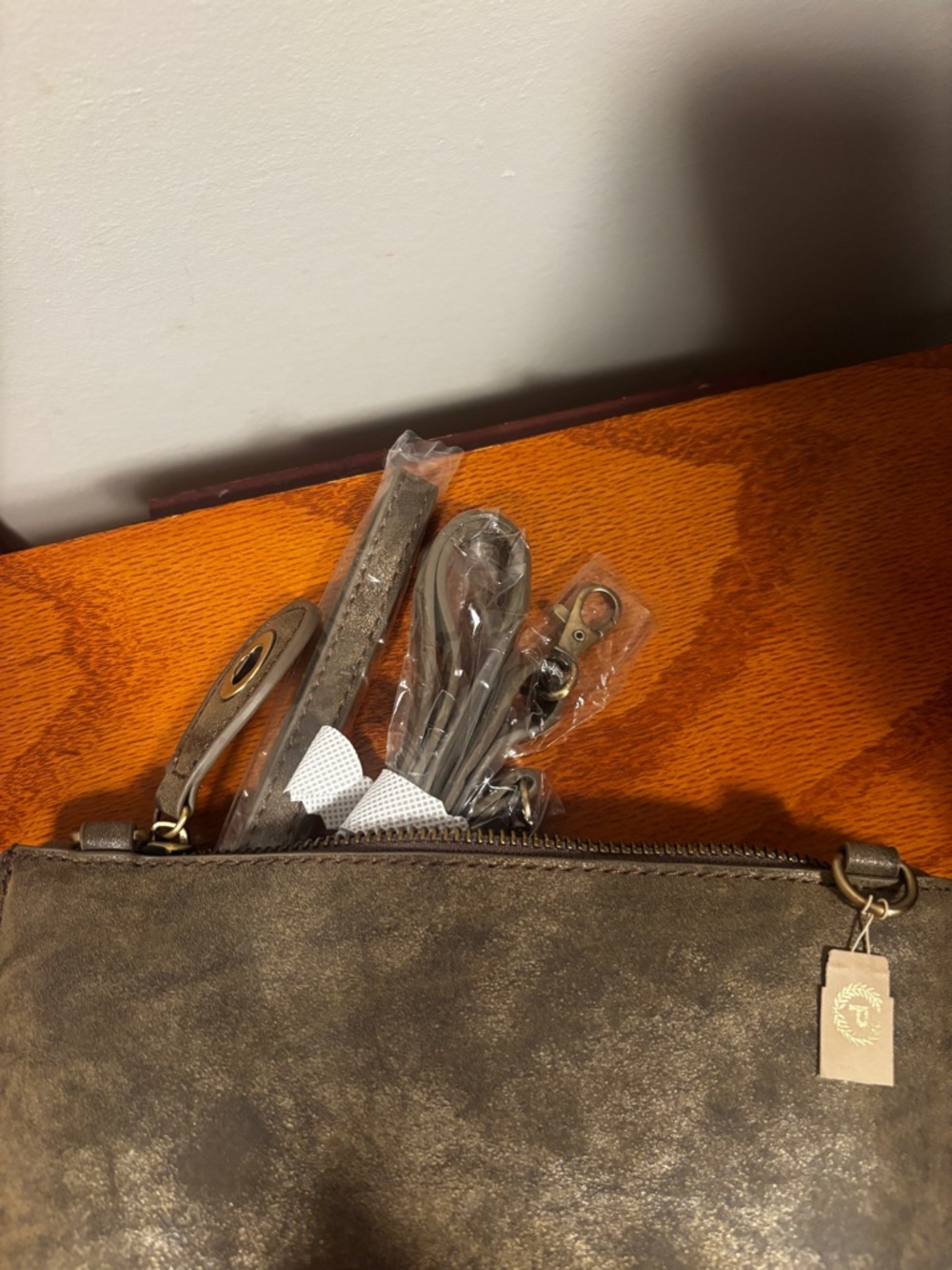 Metallic Taupe Crossbody Bag with Strap - Unknown Brand